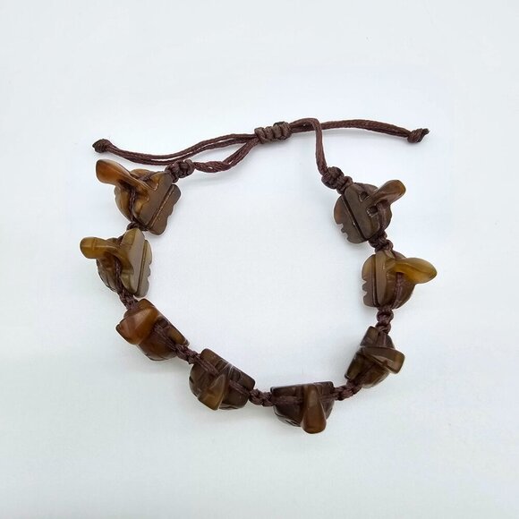 Vintage Hand Carved Stone Turtle Adjustable Rope Bracelet, Brown, One Size - Picture 2 of 12